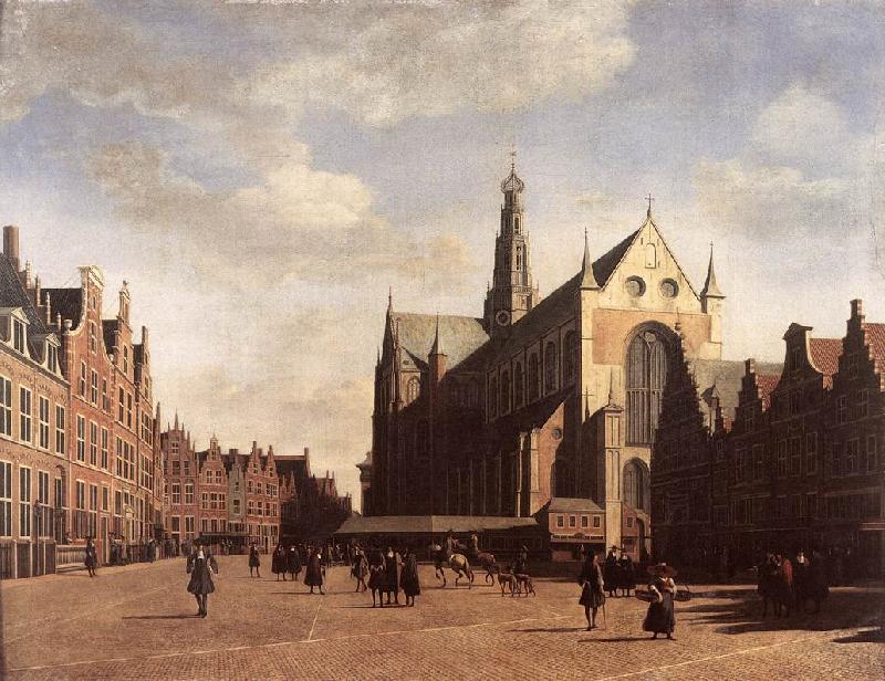 BERCKHEYDE, Gerrit Adriaensz. The Market Square at Haarlem with the St Bavo France oil painting art